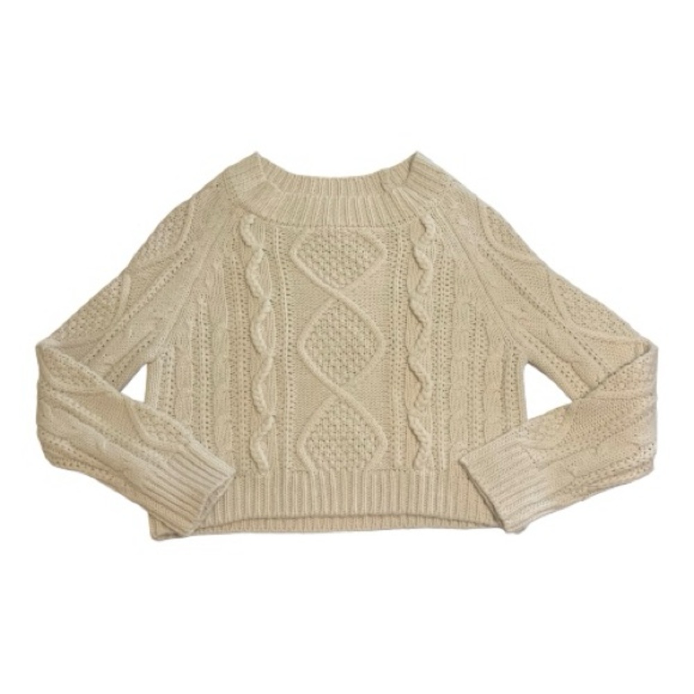 Al Ya Ivory Cream Cropped Cable Knit Chunky Sweater Cozy‎ Pull-Over Size Small